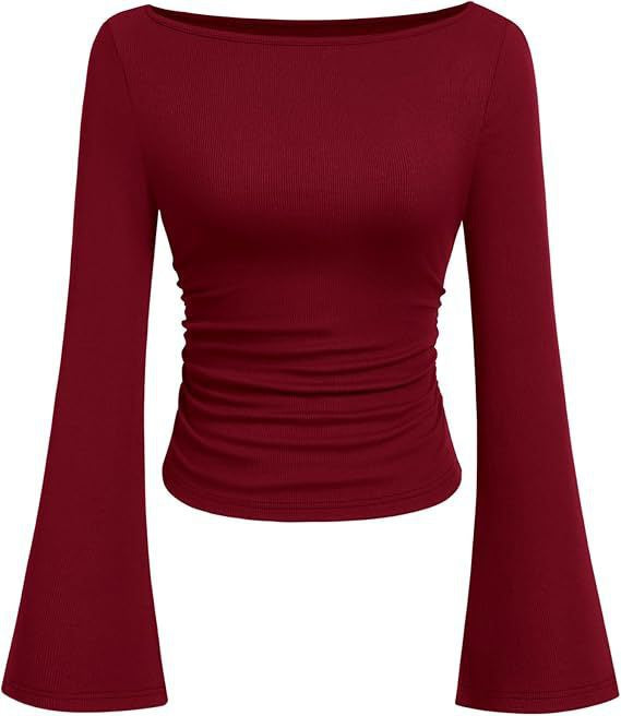 Boat Neck Flared-Sleeve Pleated Top — Image 11