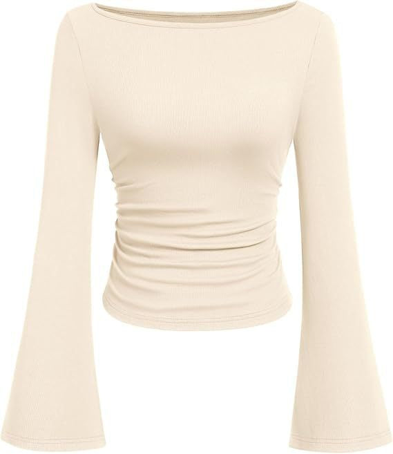 Boat Neck Flared-Sleeve Pleated Top — Image 8
