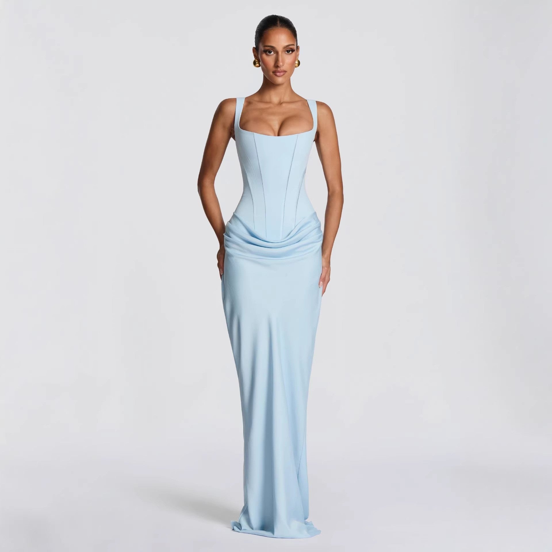 Square Neck Pleated Sleeveless Bodycon Dress — Image 13