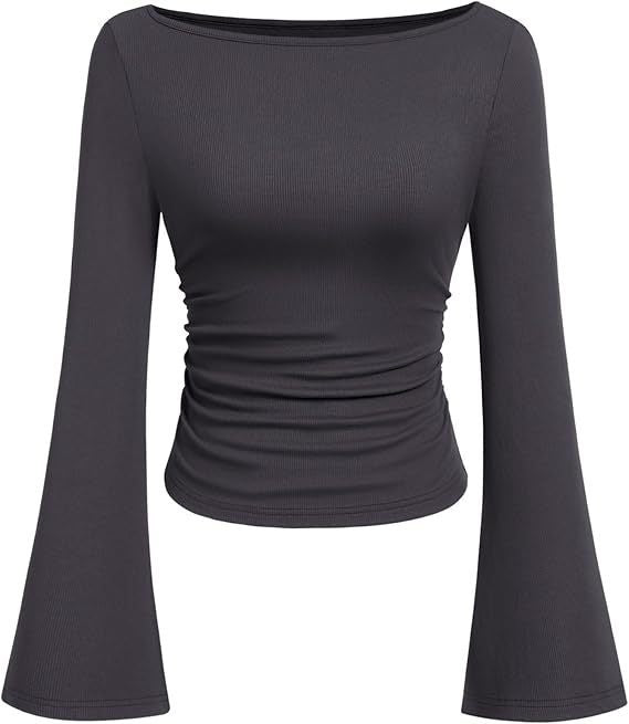Boat Neck Flared-Sleeve Pleated Top — Image 10