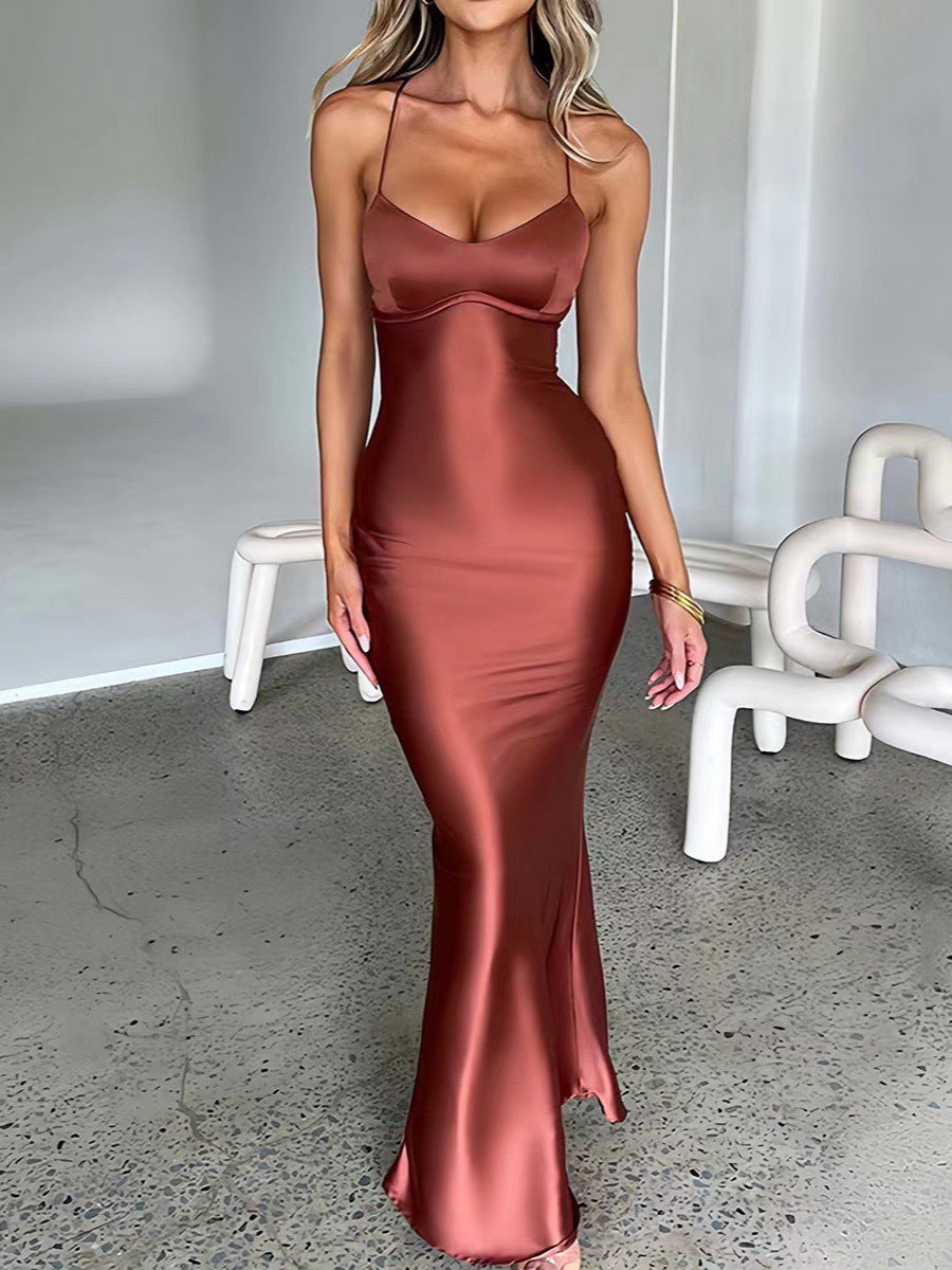 Satin Strap Open-Back Cinched Waist Slip Dress — Image 4