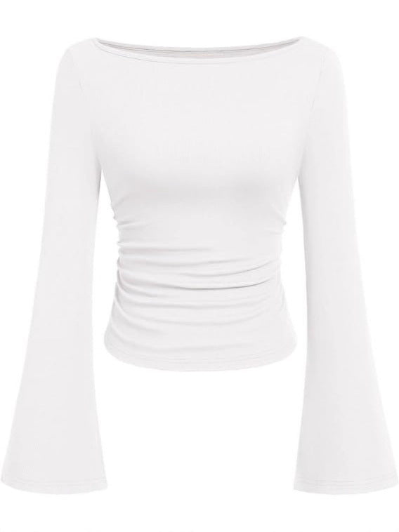 Boat Neck Flared-Sleeve Pleated Top — Image 3