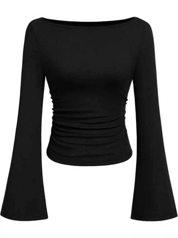 Boat Neck Flared-Sleeve Pleated Top — Image 6