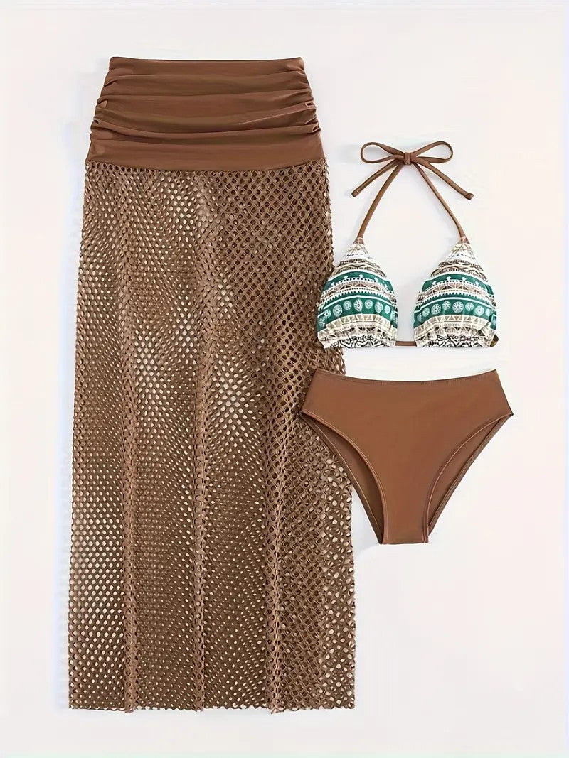 Wrap Skirt Bikini Three-Piece Swim Set — Image 1