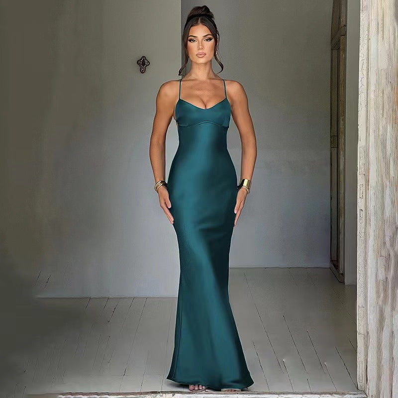 Satin Strap Open-Back Cinched Waist Slip Dress — Image 10