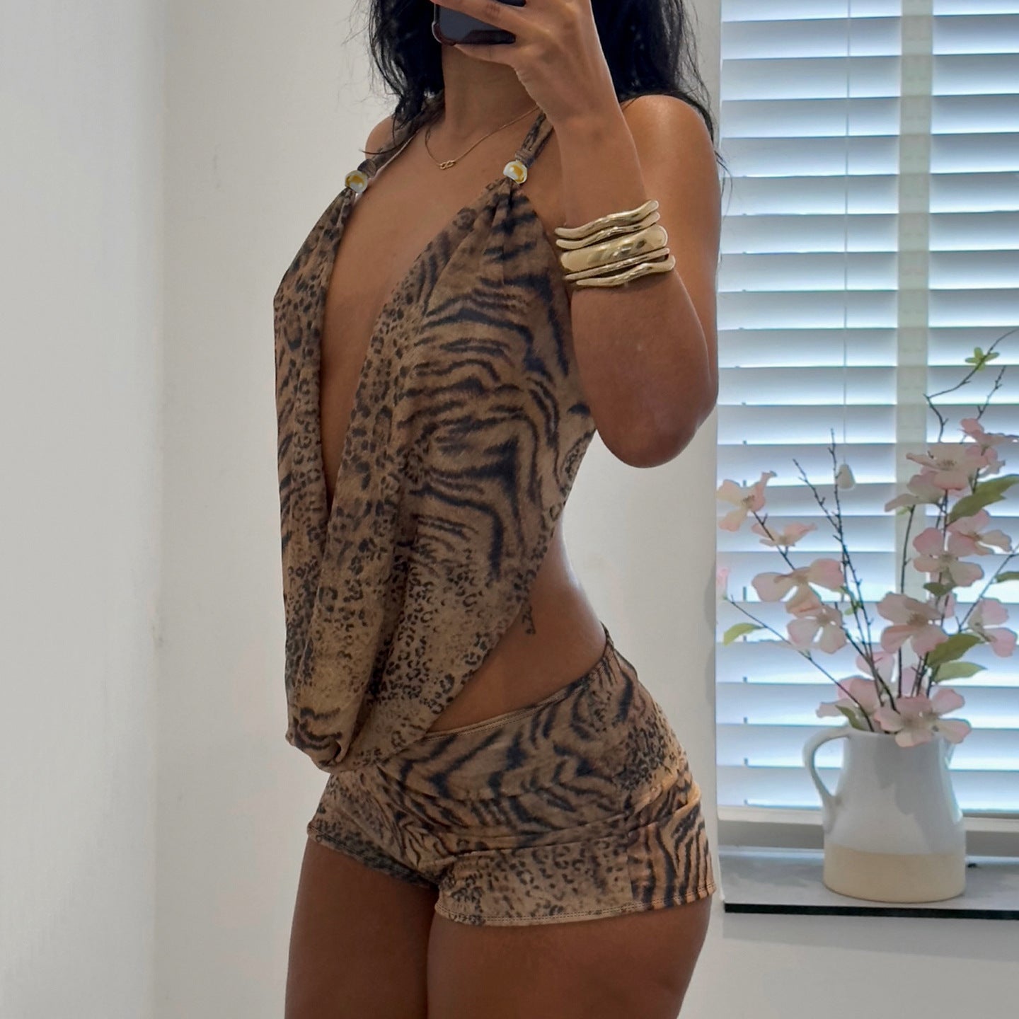 Leopard Print Halter Top & Shorts Set-2