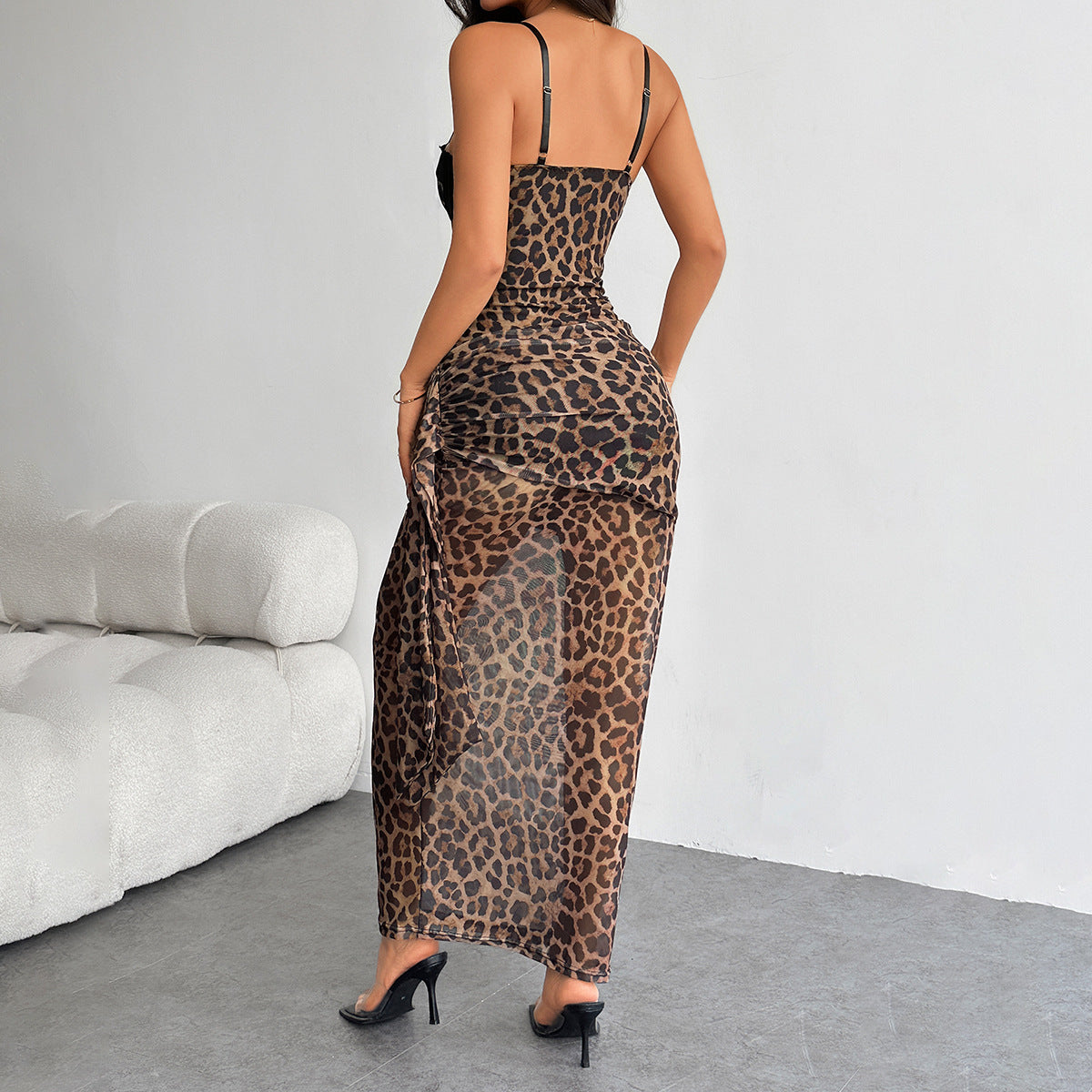 Leopard Print Lace-Trim Strapless Slip Dress — Image 5