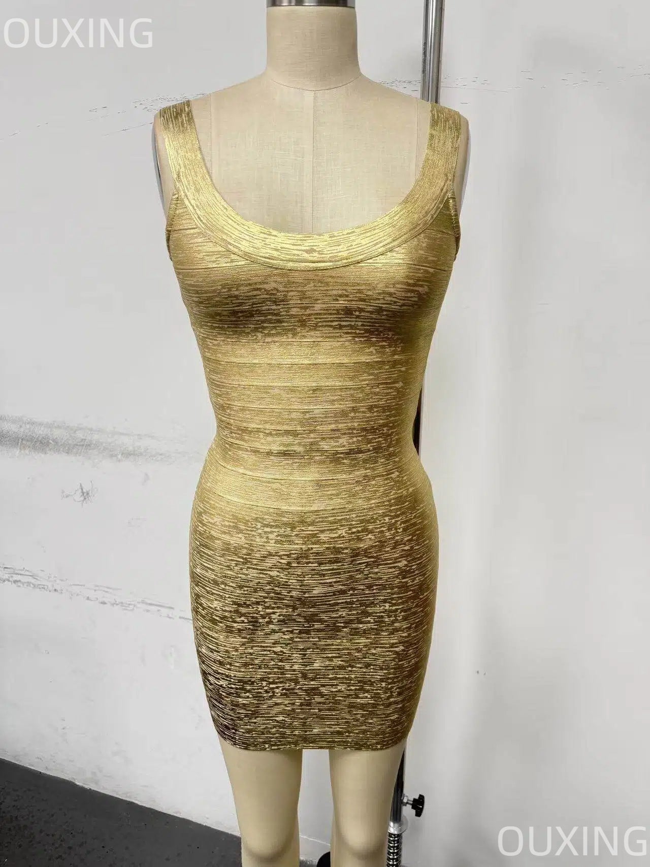Embossed Spaghetti Strap Backless Bandage Mini Dress — Image 5