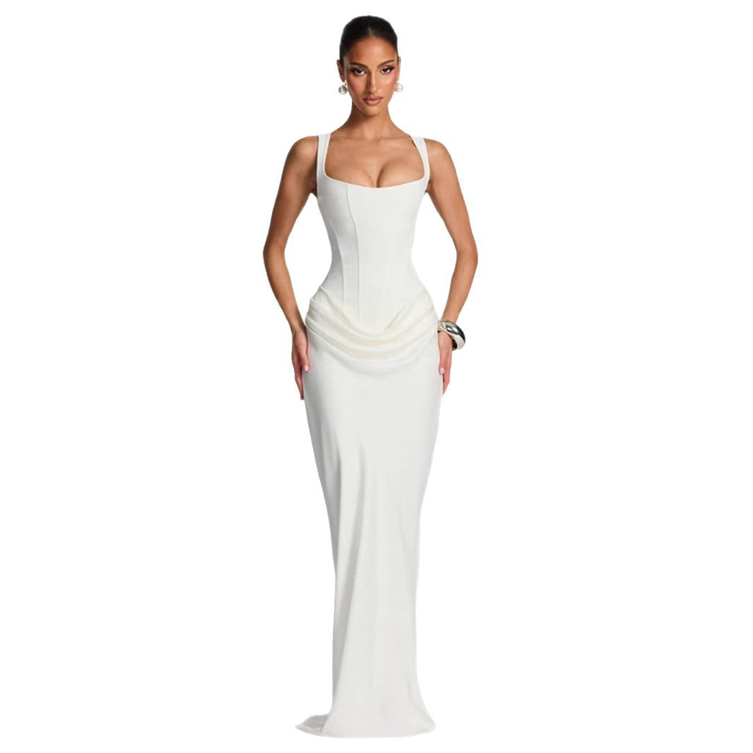 Square Neck Pleated Sleeveless Bodycon Dress — Image 6