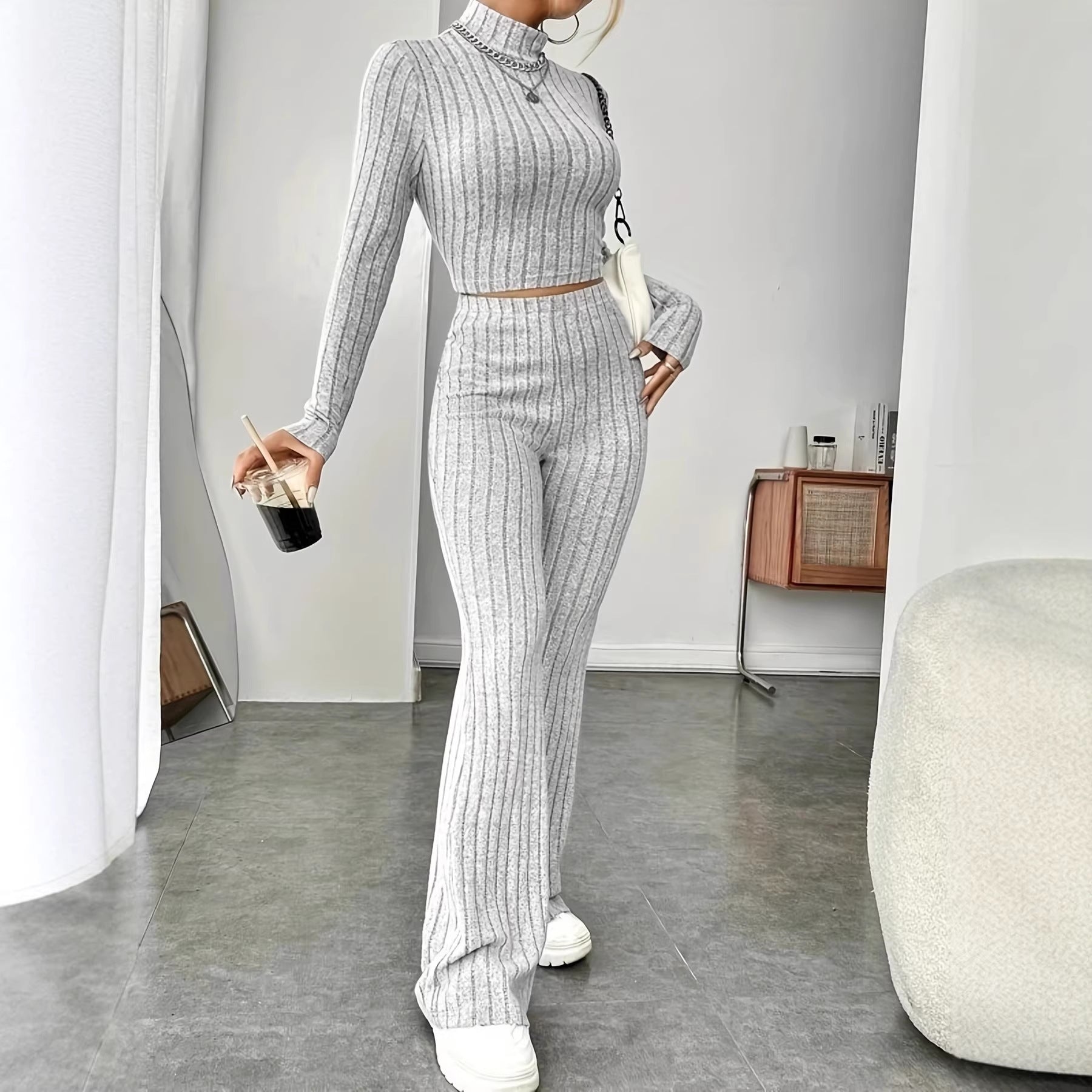 Ribbed Knit Long Sleeve Fitted Top — Image 2