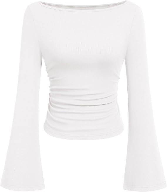 Boat Neck Flared-Sleeve Pleated Top — Image 7