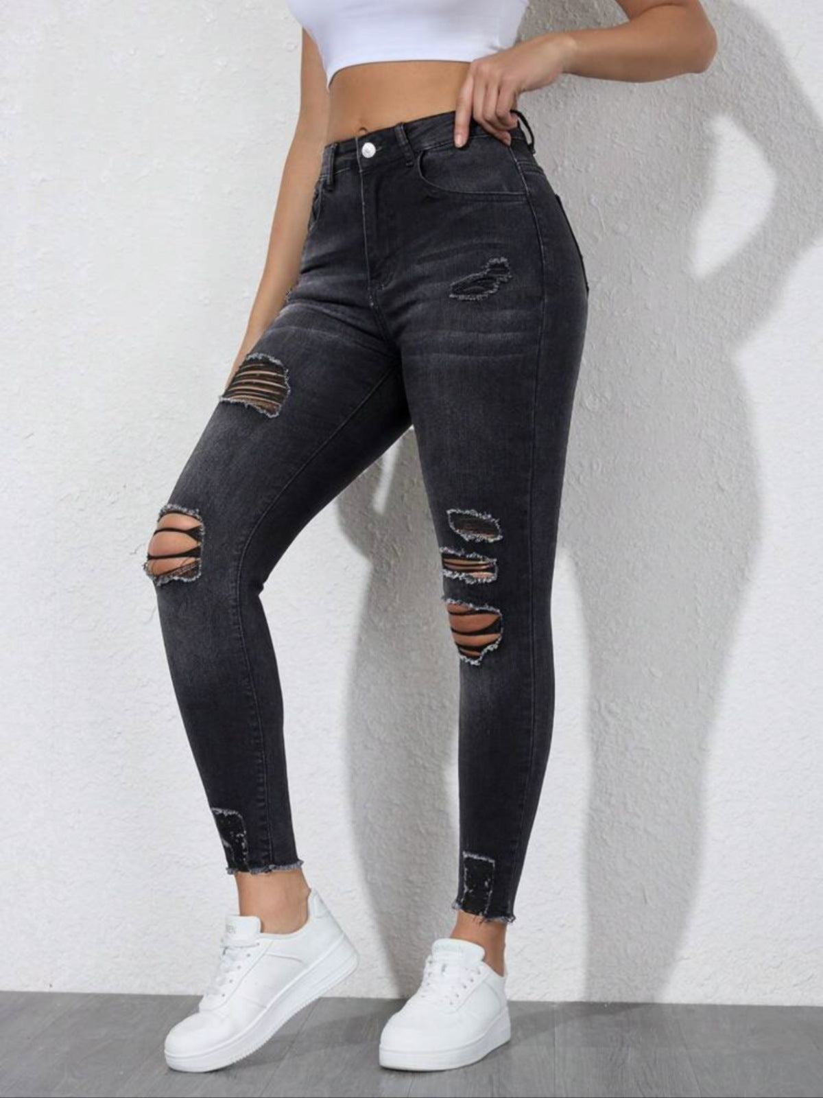 Ripped Stretch Skinny Jeans — Image 9
