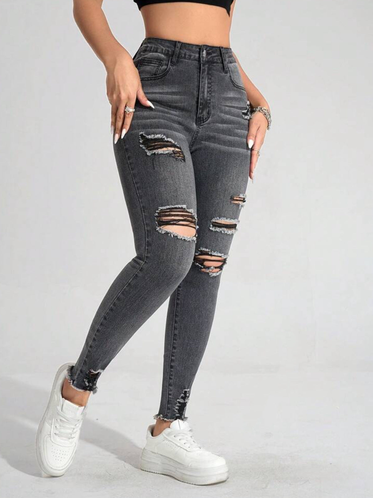 Ripped Stretch Skinny Jeans — Image 10