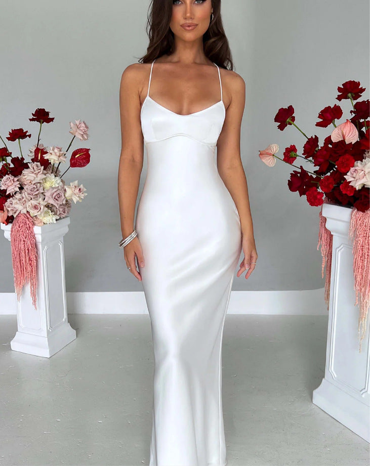 Satin Strap Open-Back Cinched Waist Slip Dress — Image 8