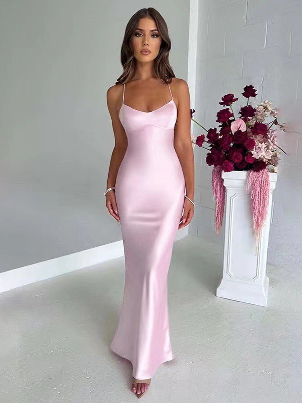 Satin Strap Open-Back Cinched Waist Slip Dress — Image 5