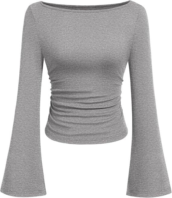 Boat Neck Flared-Sleeve Pleated Top — Image 9