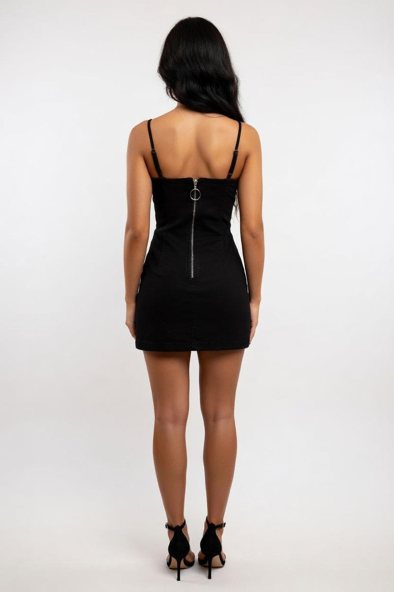 Ring Zip Halter Mini Dress — back view