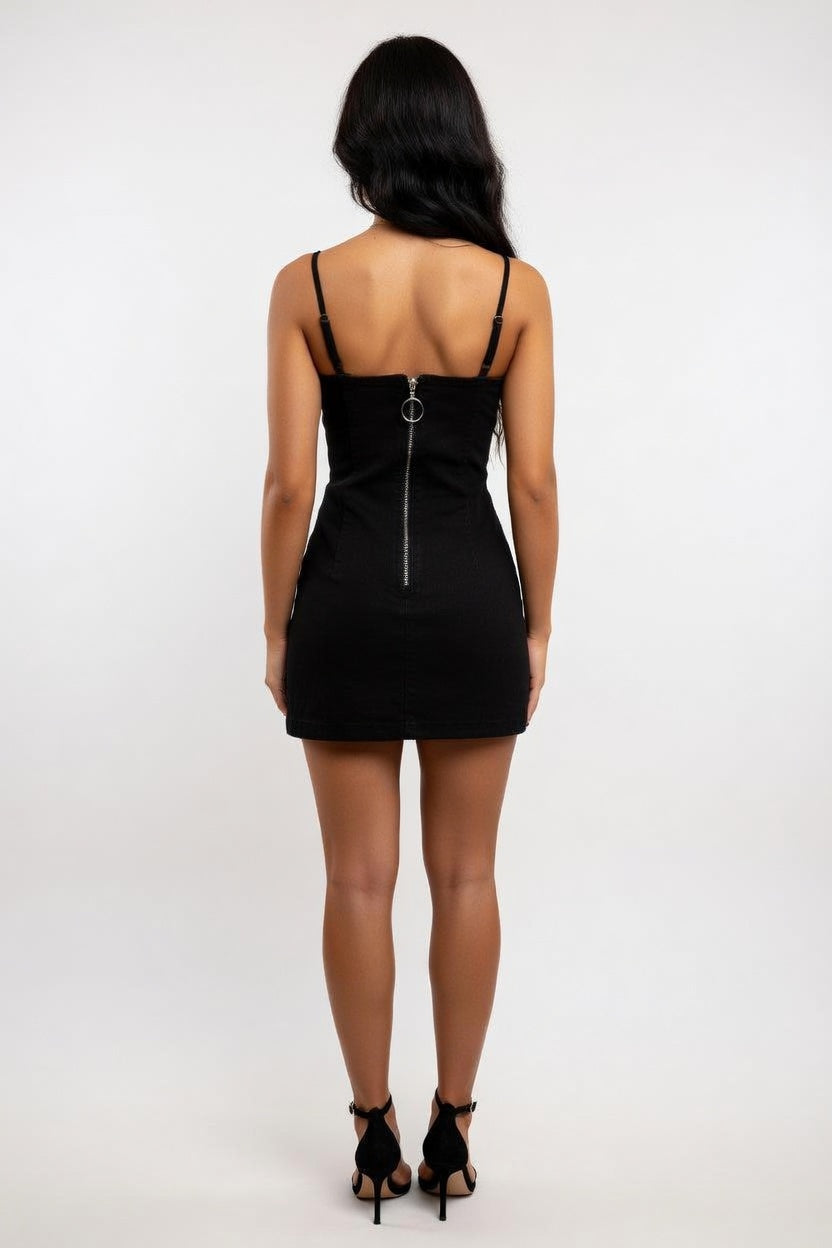 Ring Zip Halter Mini Dress — back view