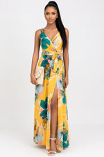 Printed V-Neck Sleeveless Dress — Yellow