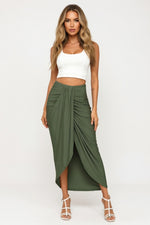 Draped Asymmetric Wrap Skirt — Army Green