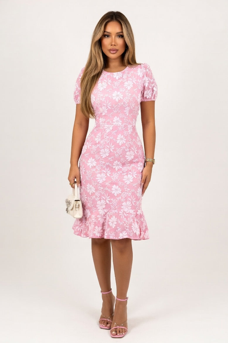 Jacquard Mermaid Midi Dress — Pink