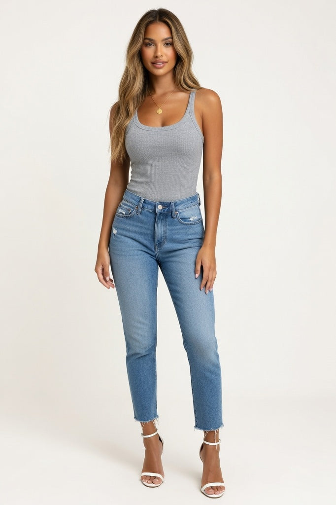 Cotton Blend Round Neck Vest — Grey