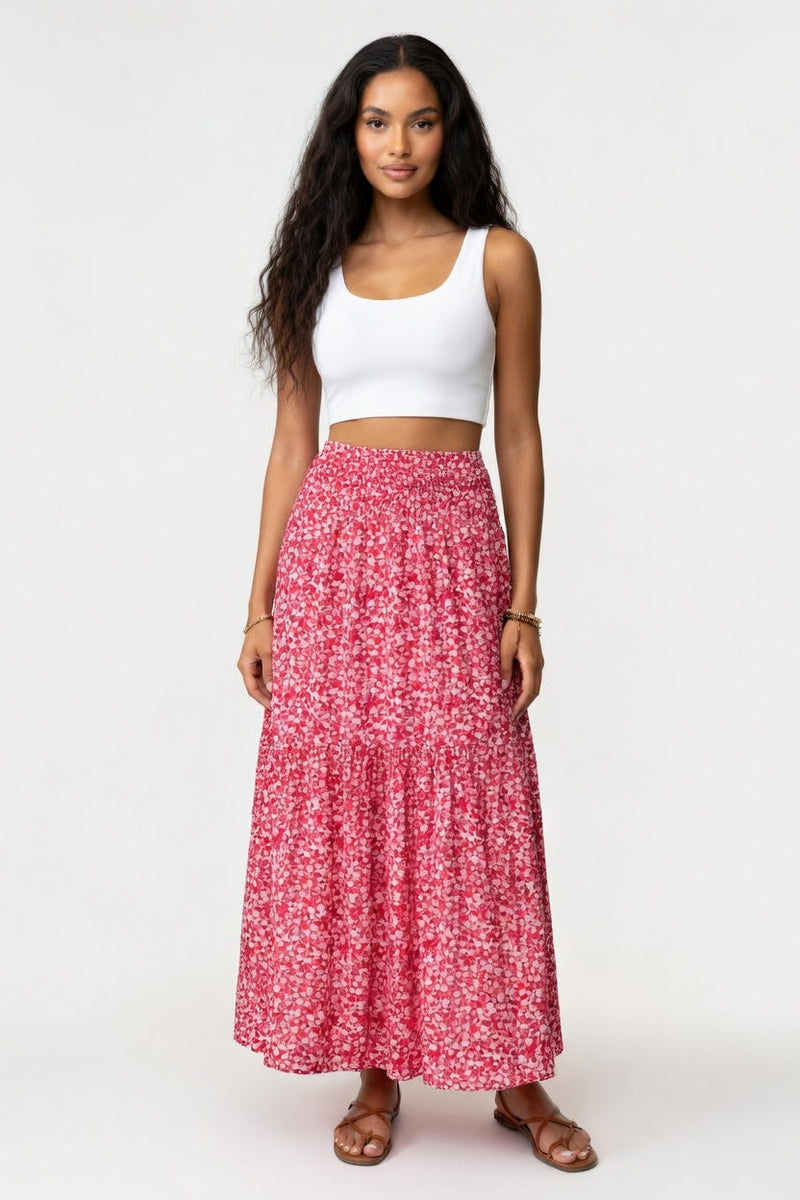 Floral A-Line Midi Skirt — Black Floral