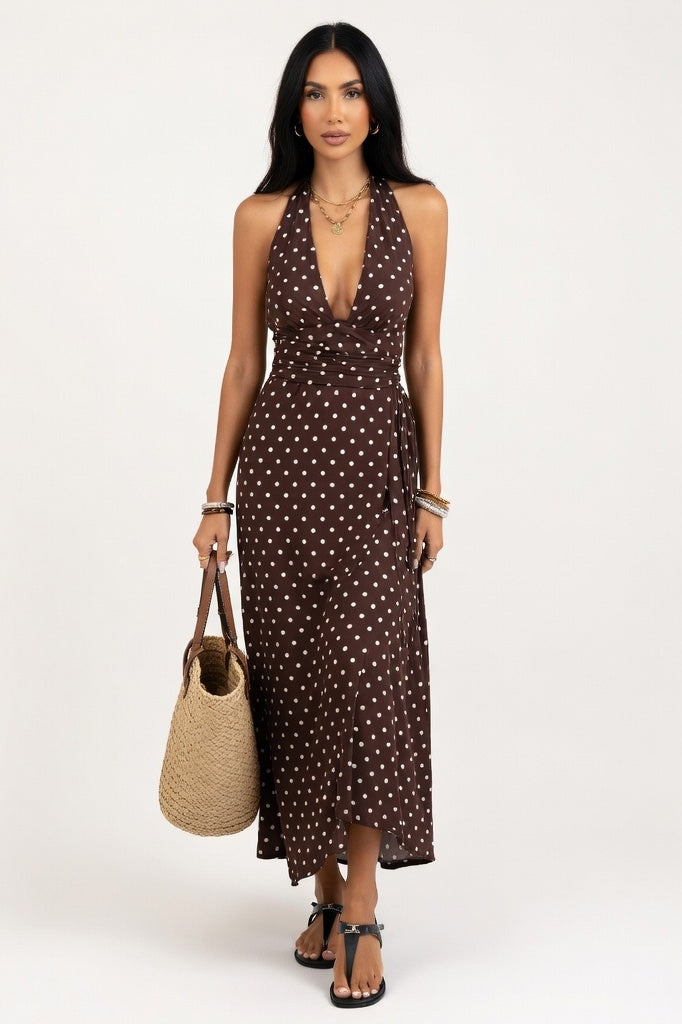 Halter Polka Dot Mini Dress — Burgundy