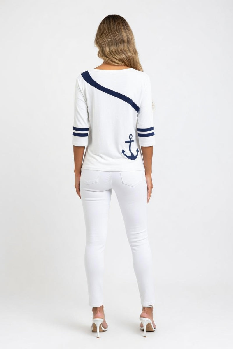 Printed Asymmetric Long Sleeve Top — back view