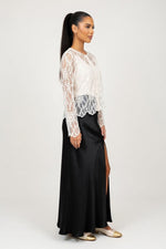 Satin Side Slit Midi Skirt — side view