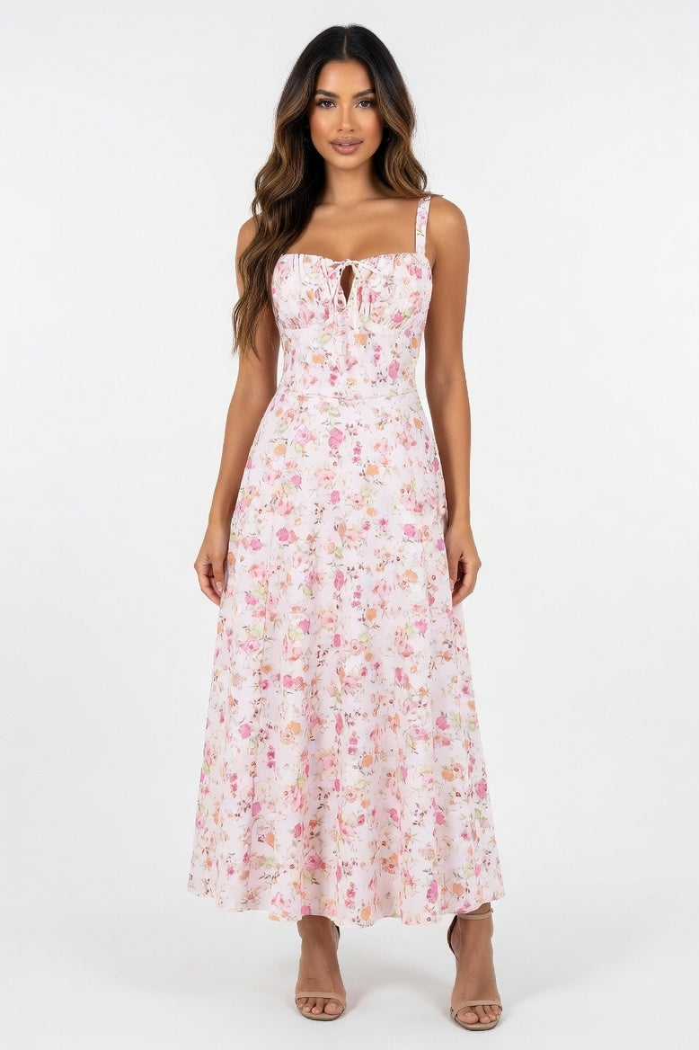 Printed Halter Dress — Orange Pink Floral