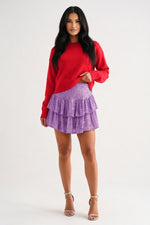Sequined Pleated Mini Skirt — front view
