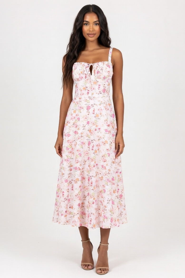 Printed Halter Maxi Dress — Orange Pink Floral