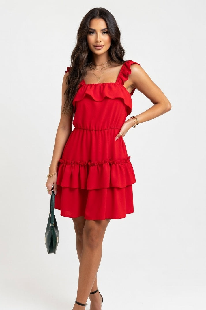 Ruffle Midi Dress — Red