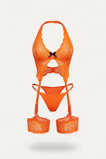 Sheer Bodysuit with Bow Detail — Orange