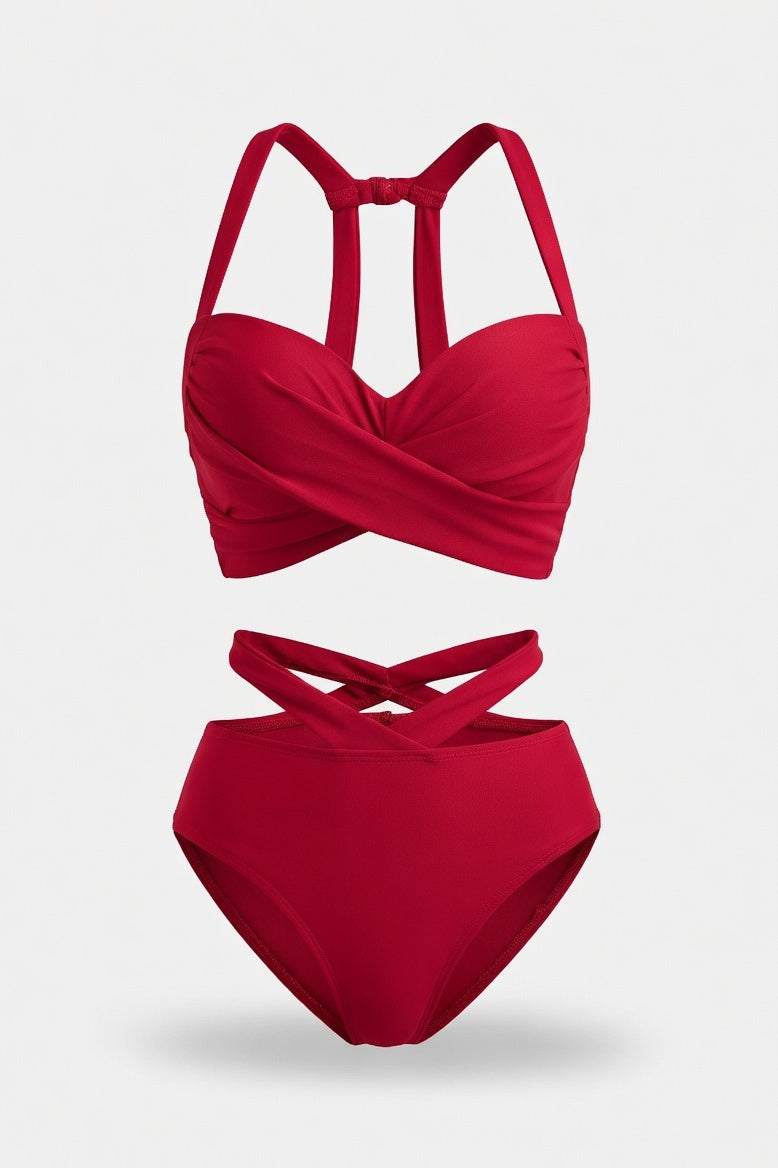Underwire High Waist Bikini Set — Burgundy