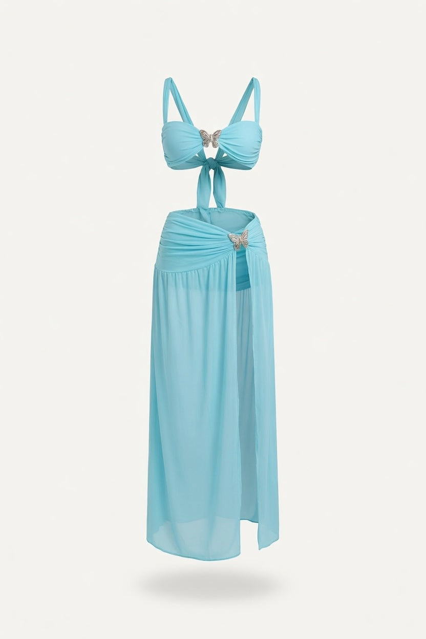 Tube Top Bikini Three-Piece Set — front view