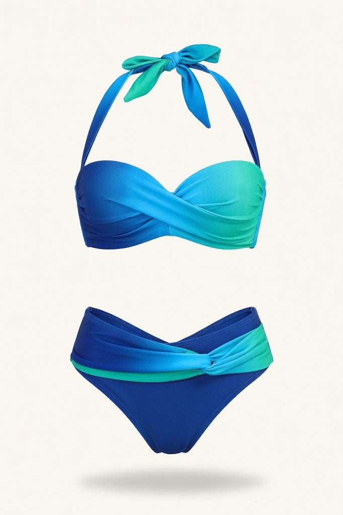 Gradient Twist Bandeau Bikini Set — Blue