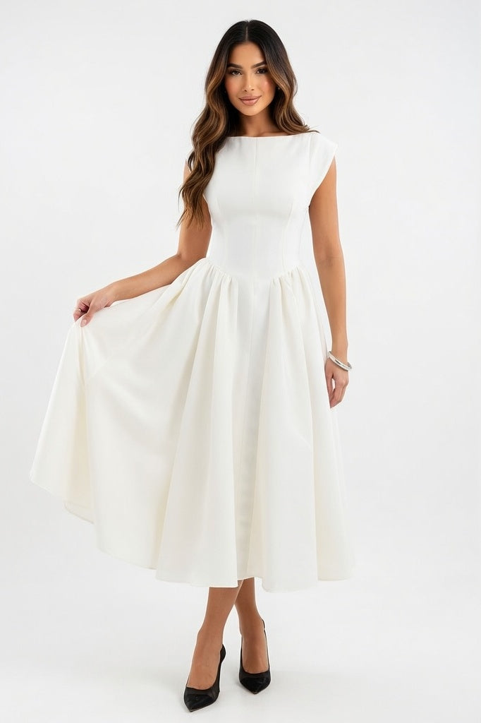 Round Neck Swing Dress — White