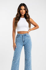 Beaded Denim Jeans — Light Blue