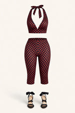 Polka Dot Halter Top Three-Piece Set — front view