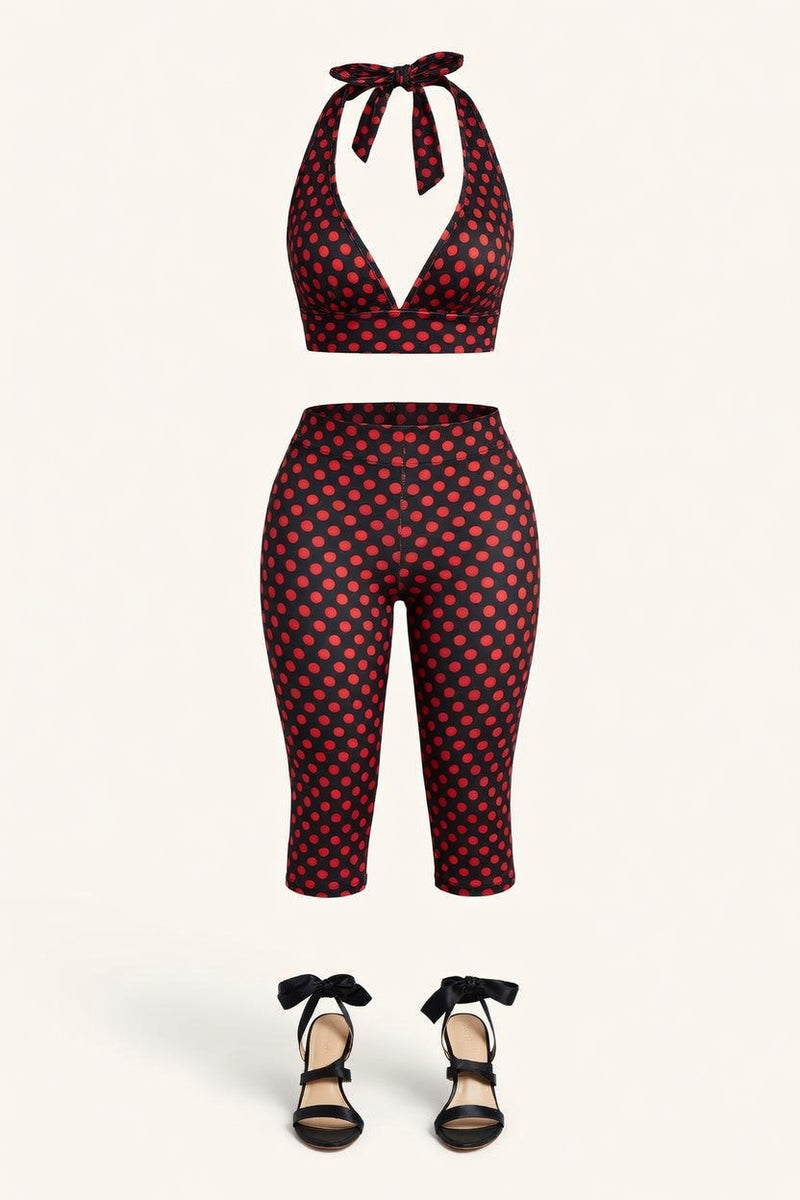 Polka Dot Halter Top Three-Piece Set — front view