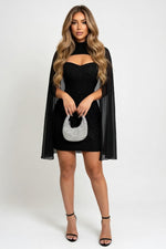 Pearl Chiffon Cape Dress — Black
