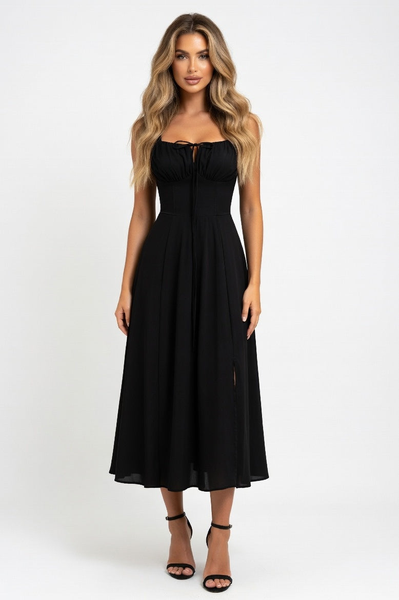 Printed Halter Maxi Dress — Black