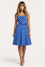 Polka Dot Halter Mini Dress — Blue