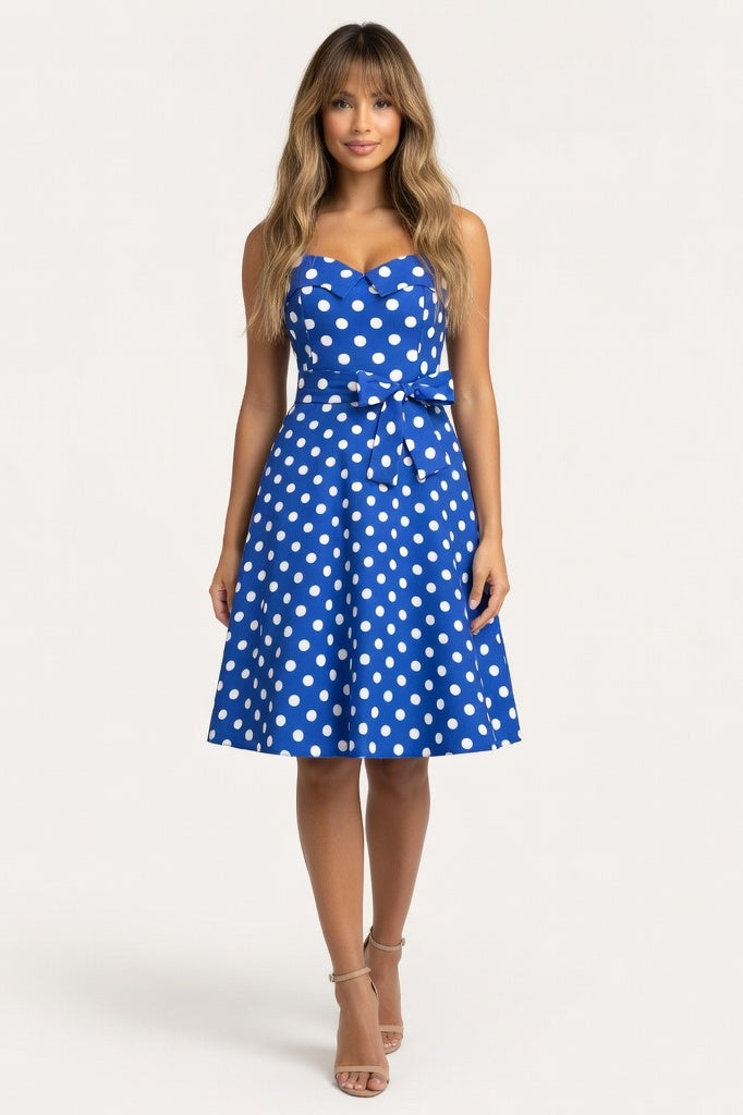 Polka Dot Halter Mini Dress — Blue