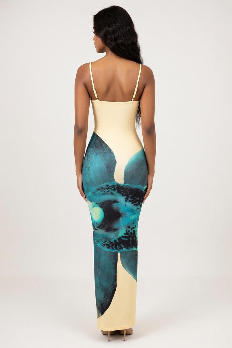 Printed Halter Dress — back view