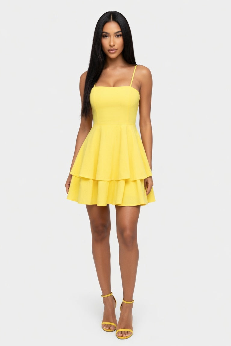 Backless Halter Mini Dress — Yellow