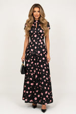 Printed Cut-Out Midi Dress — Black