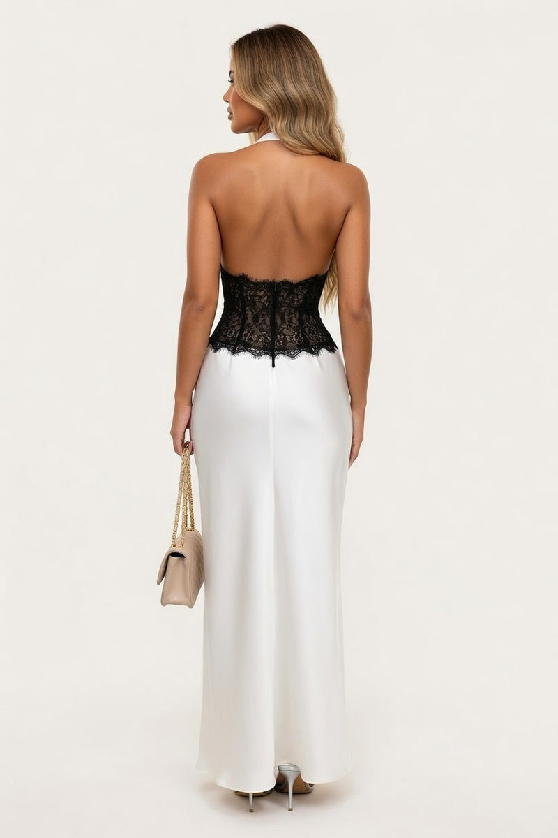 Halterneck Lace Insert Bodycon Dress — back view